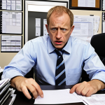 **

Overwhelmed Production Manager: A stressed-out PM sitting at a desk piled high with papers and overflowing with emails on a computer screen. Shows the daily struggle of managing countless communications and attending endless meetings. Focus on the chaos and pressure.

**