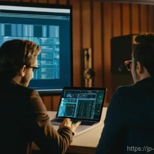 촬영 현장의 팀워크 사례 - **Communication and Collaboration in a Modern Film Set:**
    A vibrant and dynamic film set scene, ...