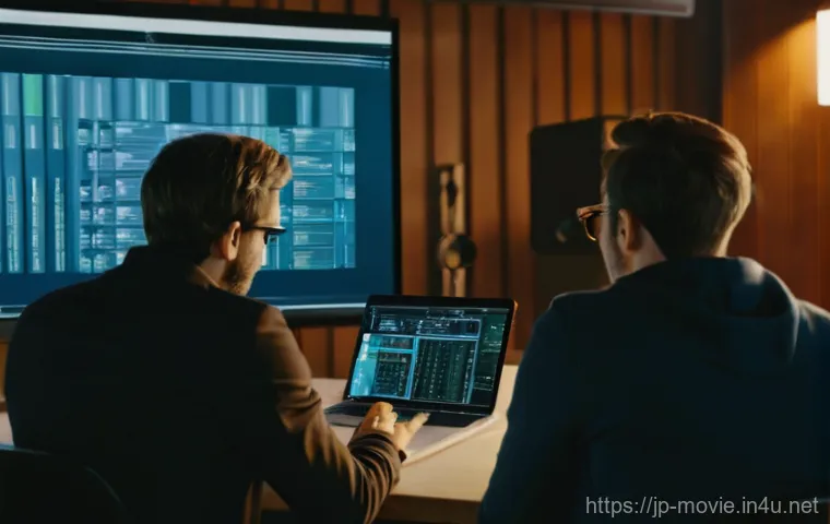 촬영 현장의 팀워크 사례 - **Communication and Collaboration in a Modern Film Set:**
    A vibrant and dynamic film set scene, ...