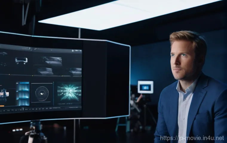 촬영 현장의 팀워크 사례 - **Communication and Collaboration in a Modern Film Set:**
    A vibrant and dynamic film set scene, ...