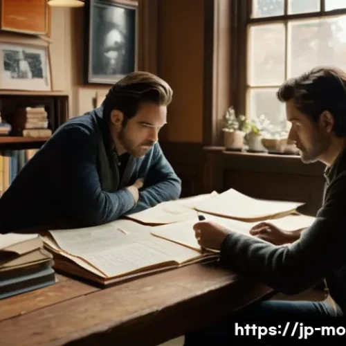 영화 프로듀서가 알아야 할 법률 - **Prompt:** A focused, experienced film director and a passionate young screenwriter, both professio...