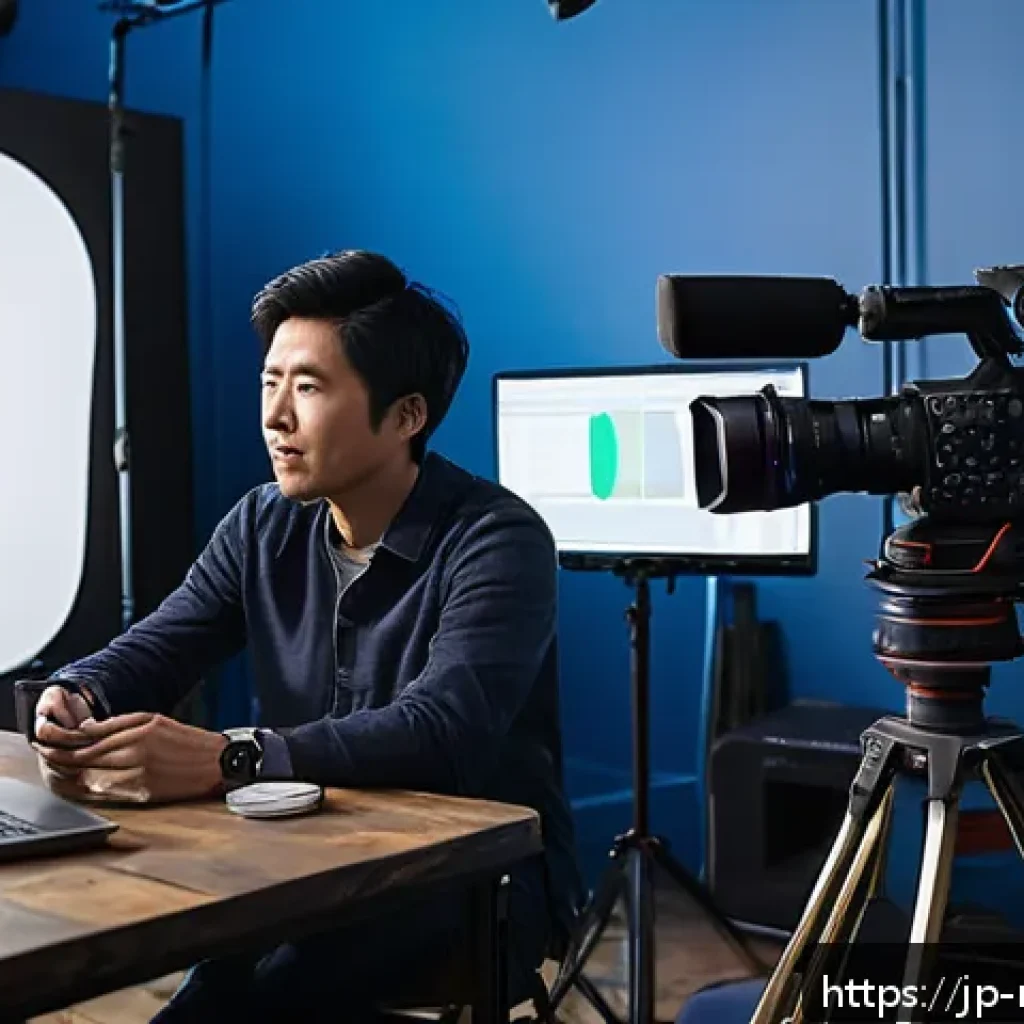 영화 제작사 인사 담당자의 팁 - A dynamic film production set bustling with diverse crew members collaborating intensely under brigh...