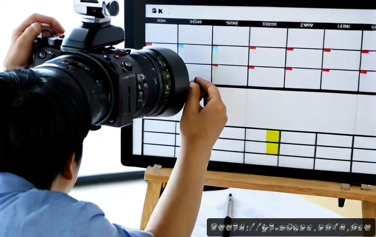 영화 제작 프로세스 체크리스트 - Photorealistic Japanese film production office, organized pre-production planning desk with a blank ...